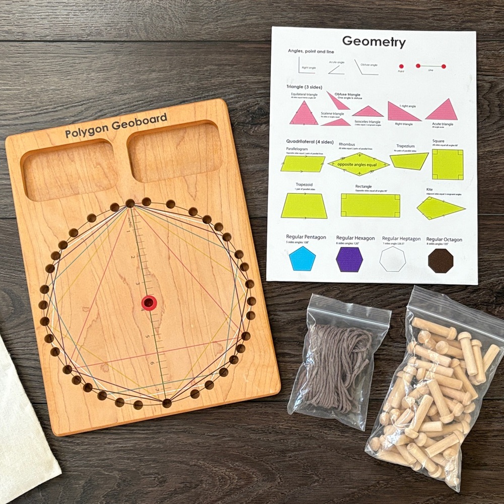 Double sided wood polygon geometry board - Montessori, Waldorf, Mirus Toys